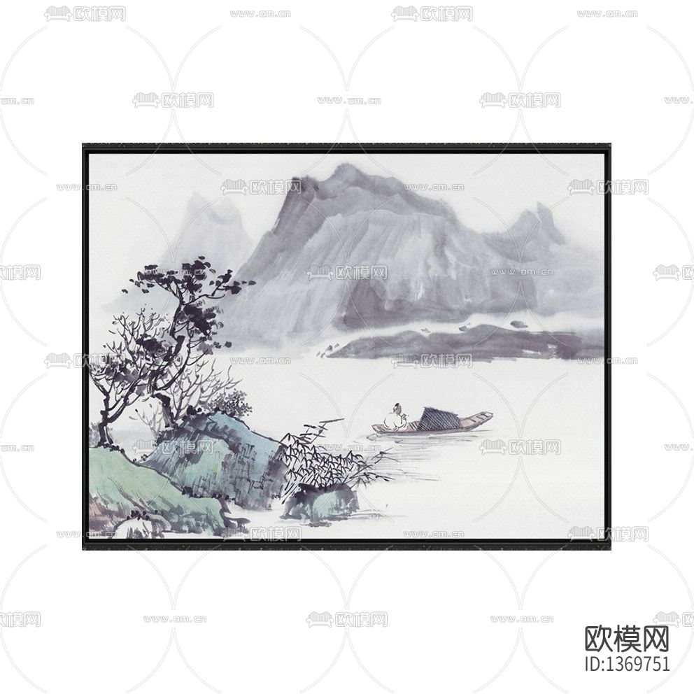 新中式禅意水墨山水画