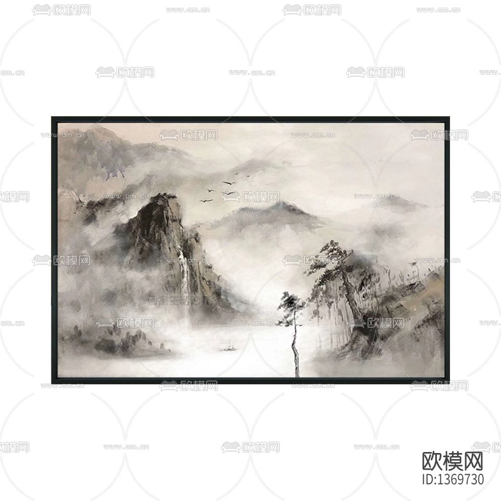 新中式禅意水墨山水画