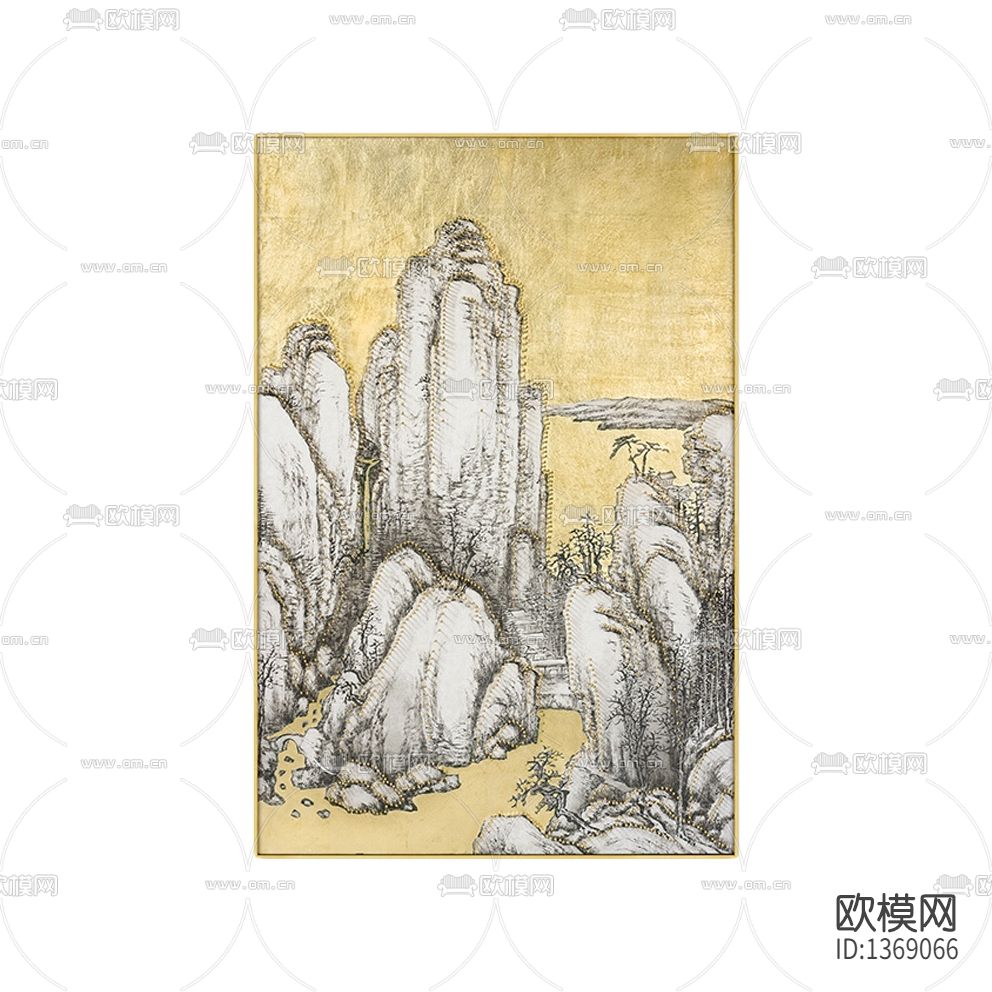 新中式禅意假山装置画下载