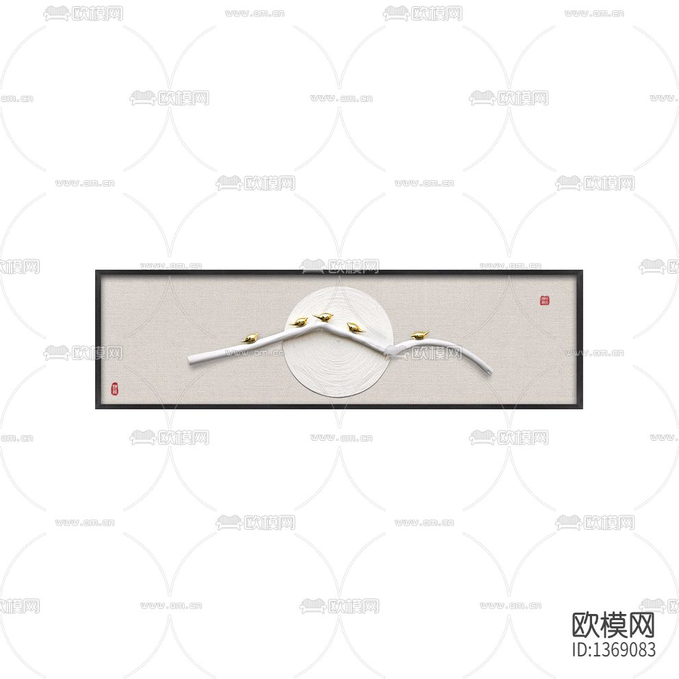 新中式禅意实木树枝金属小鸟装置画下载