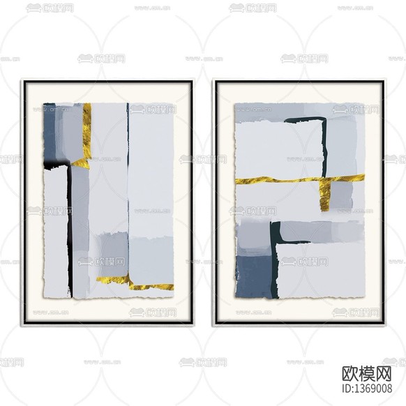 现代轻奢抽象金箔装置画下载