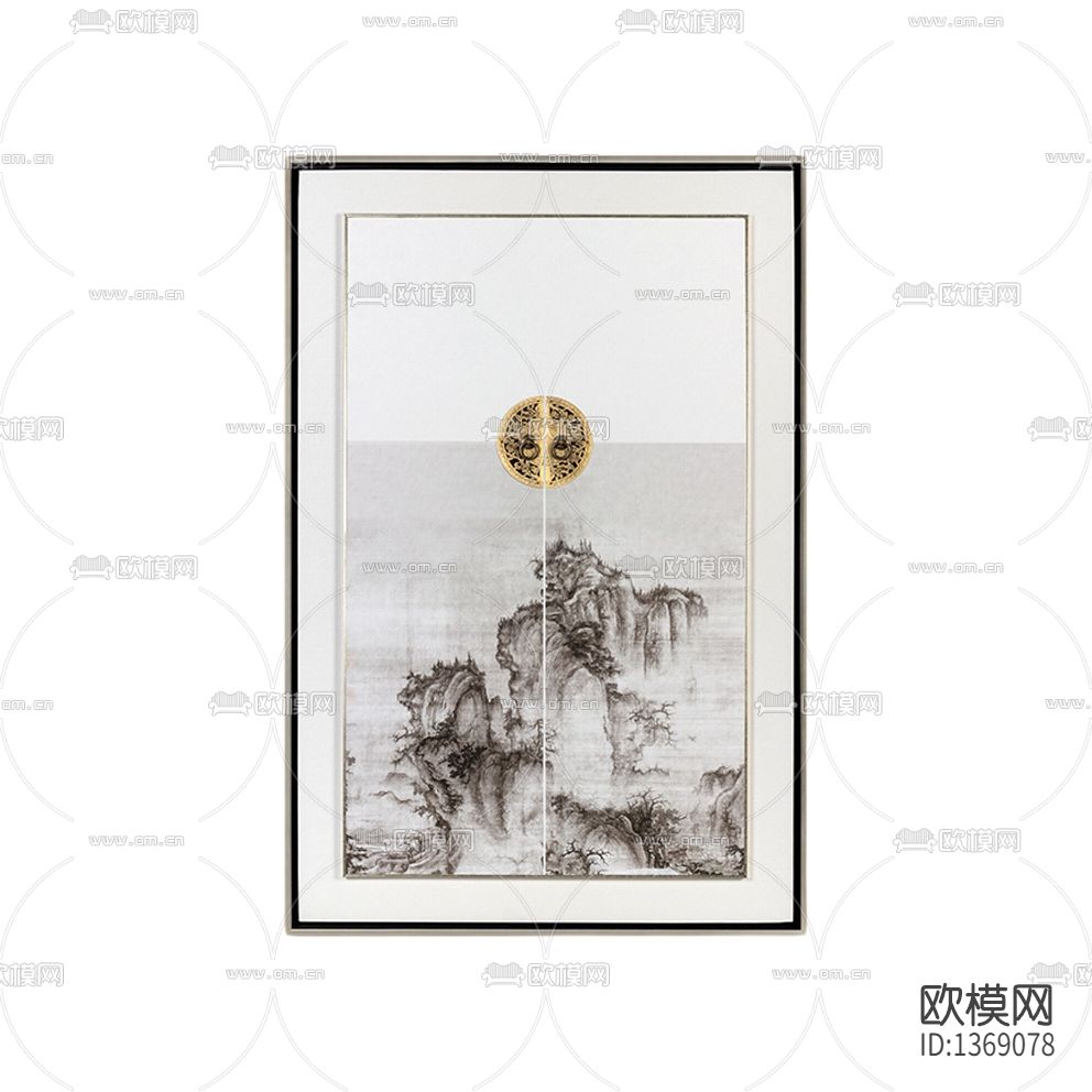 新中式禅意水墨金属雕刻实物装置画下载