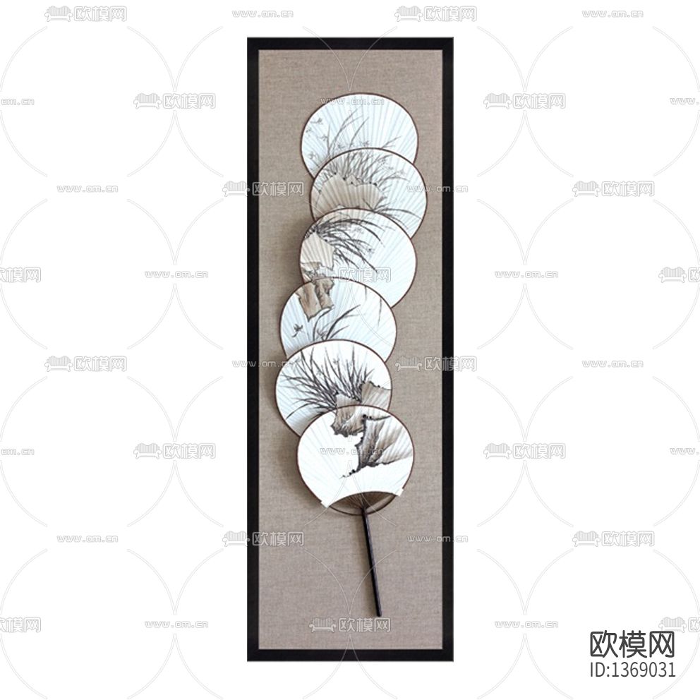 新中式禅意团扇组合装置画下载