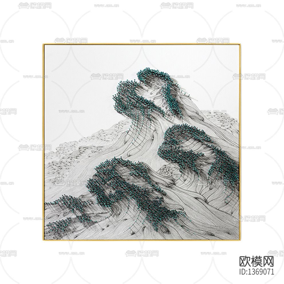 新中式禅意假山钉子实物装置画下载