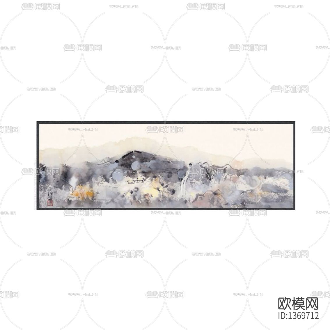新中式禅意彩色水墨山水画