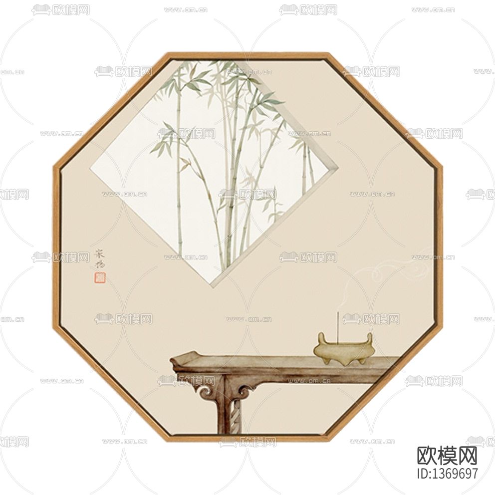 新中式禅意六边形装饰画下载