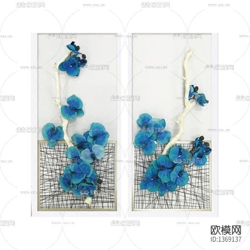 新中式禅意干支兰花花艺双联装置画下载