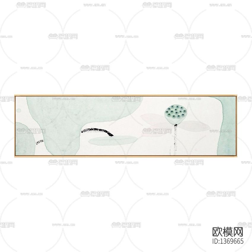 新中式禅意水蓝色荷花水墨画