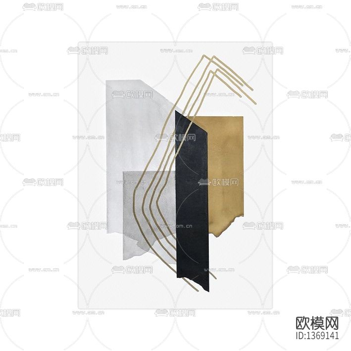 现代轻奢色块条纹抽象装置画下载