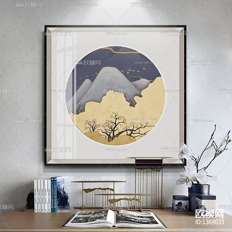 新中式创意山水实物装置画下载（渲染图2）