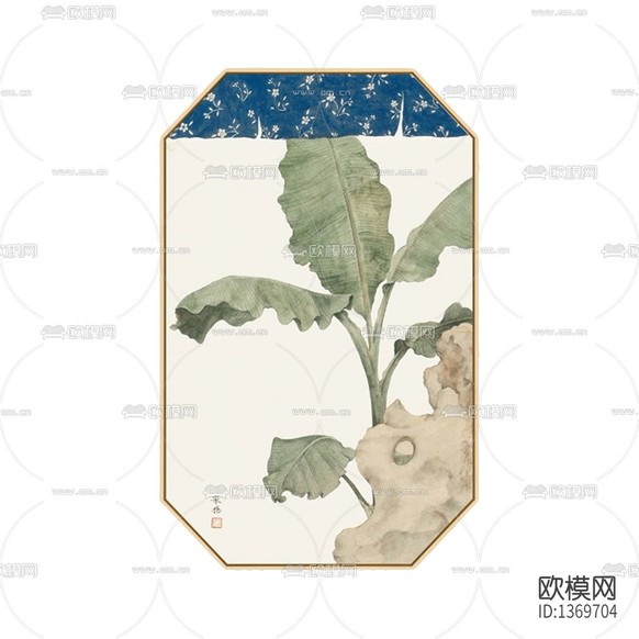 新中式禅意绿植六边形装饰画下载