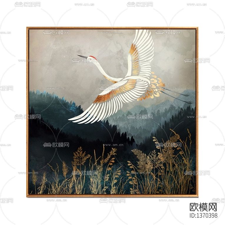 新中式禅意山涧一鹤国画