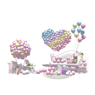  现代婚礼场景气球合影区su模型 