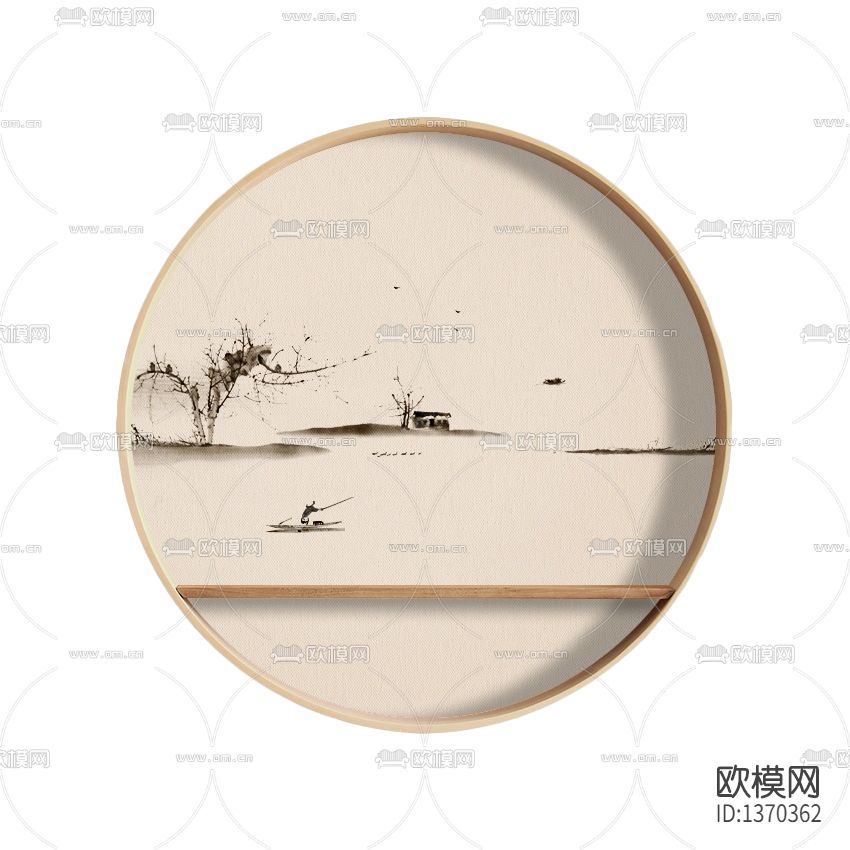 新中式禅意圆形水墨画