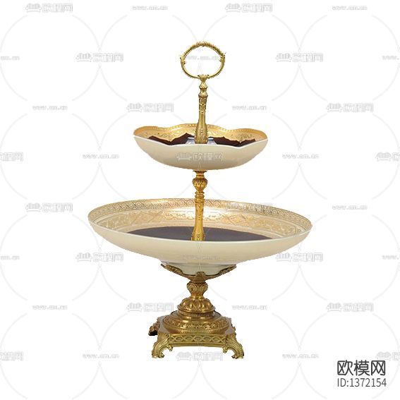 歐式復(fù)古鐵藝雕刻陶瓷雙層托盤(pán)下載