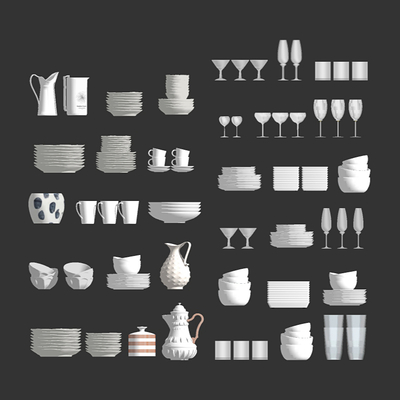  现代厨房餐具碗碟su模型 