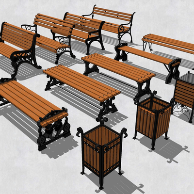  简欧户外公用椅su模型 