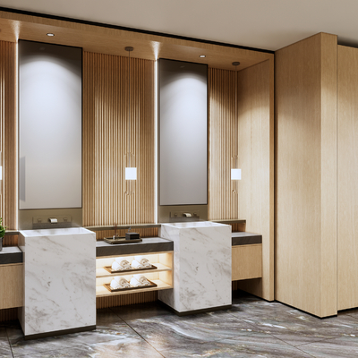  新中式公共卫生间su模型 