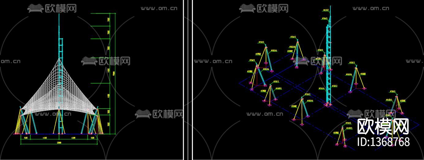 张拉膜cad施工图下载（渲染图4）