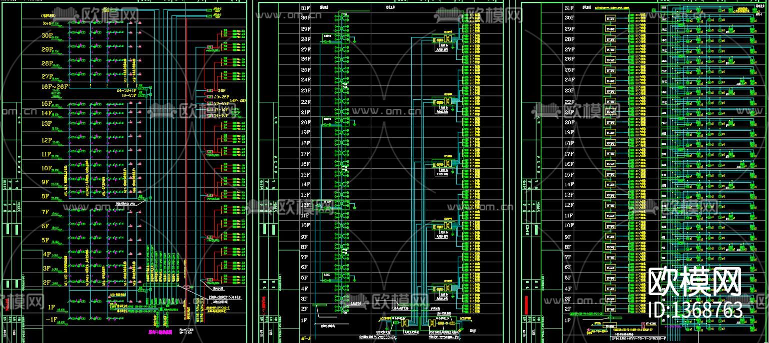 30层高层住宅楼强电弱电cad施工图下载（渲染图6）