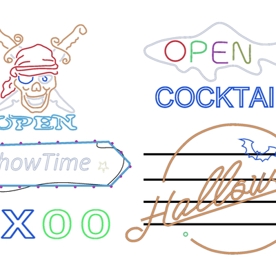  现代商业街店铺霓虹灯su模型 