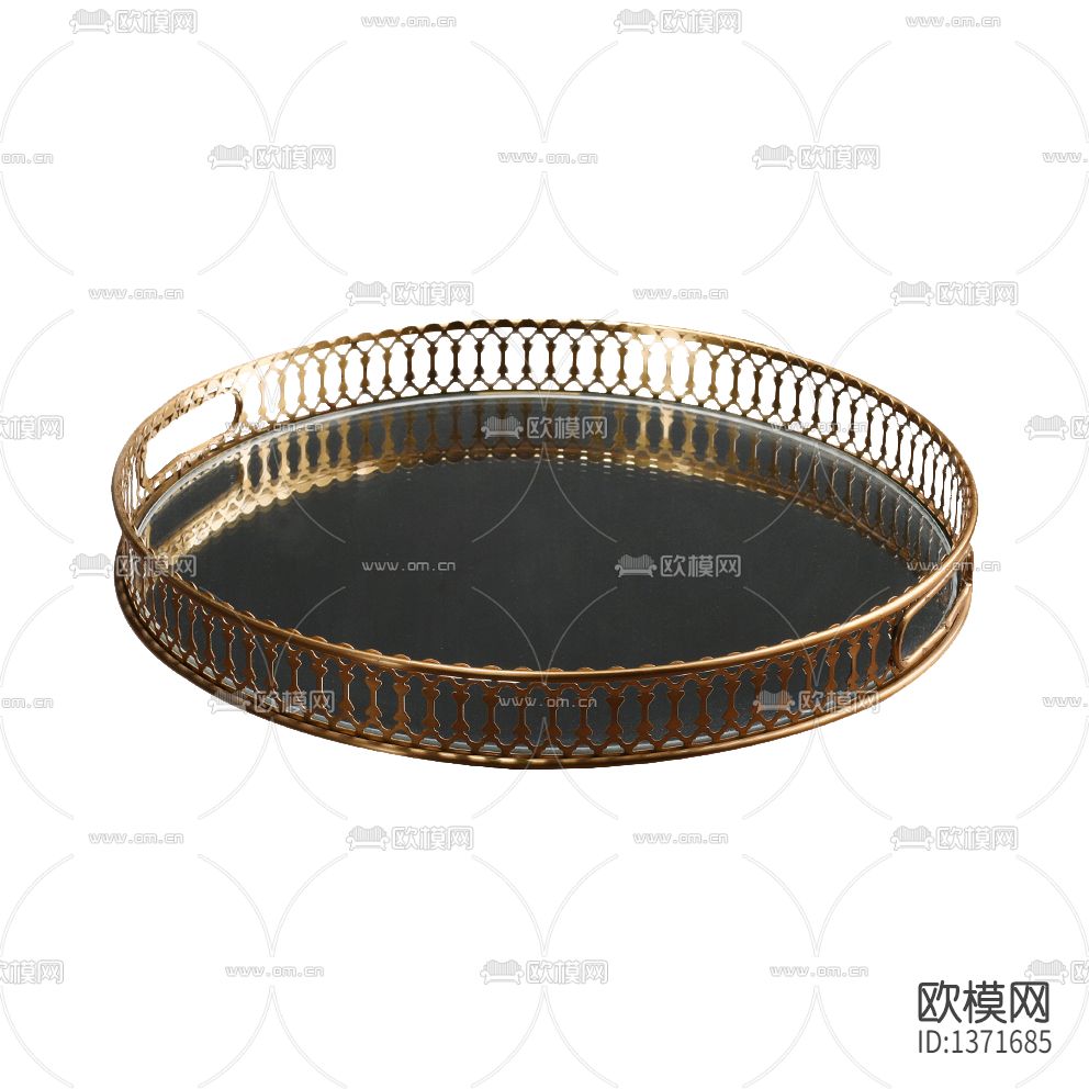 简欧金属创意雕花圆形托盘下载