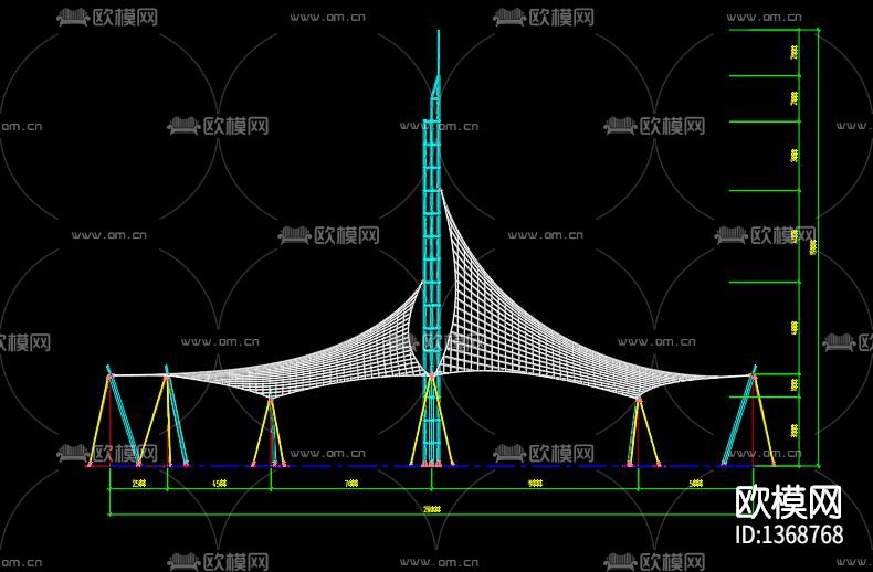 张拉膜cad施工图下载（渲染图3）
