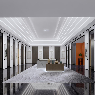  新中式书画展厅su模型 