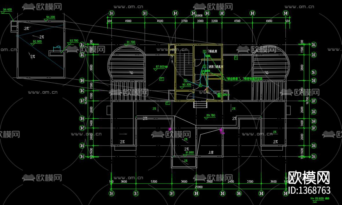 30层高层住宅楼强电弱电cad施工图下载（渲染图1）