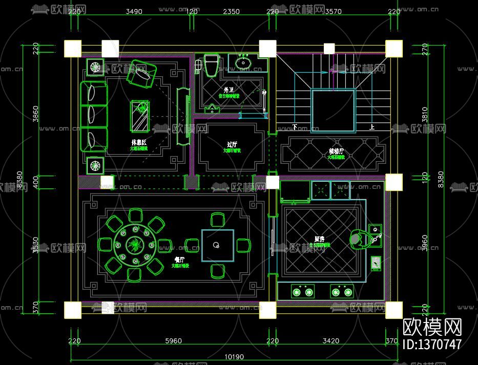 新中式家装cad施工图下载（渲染图1）