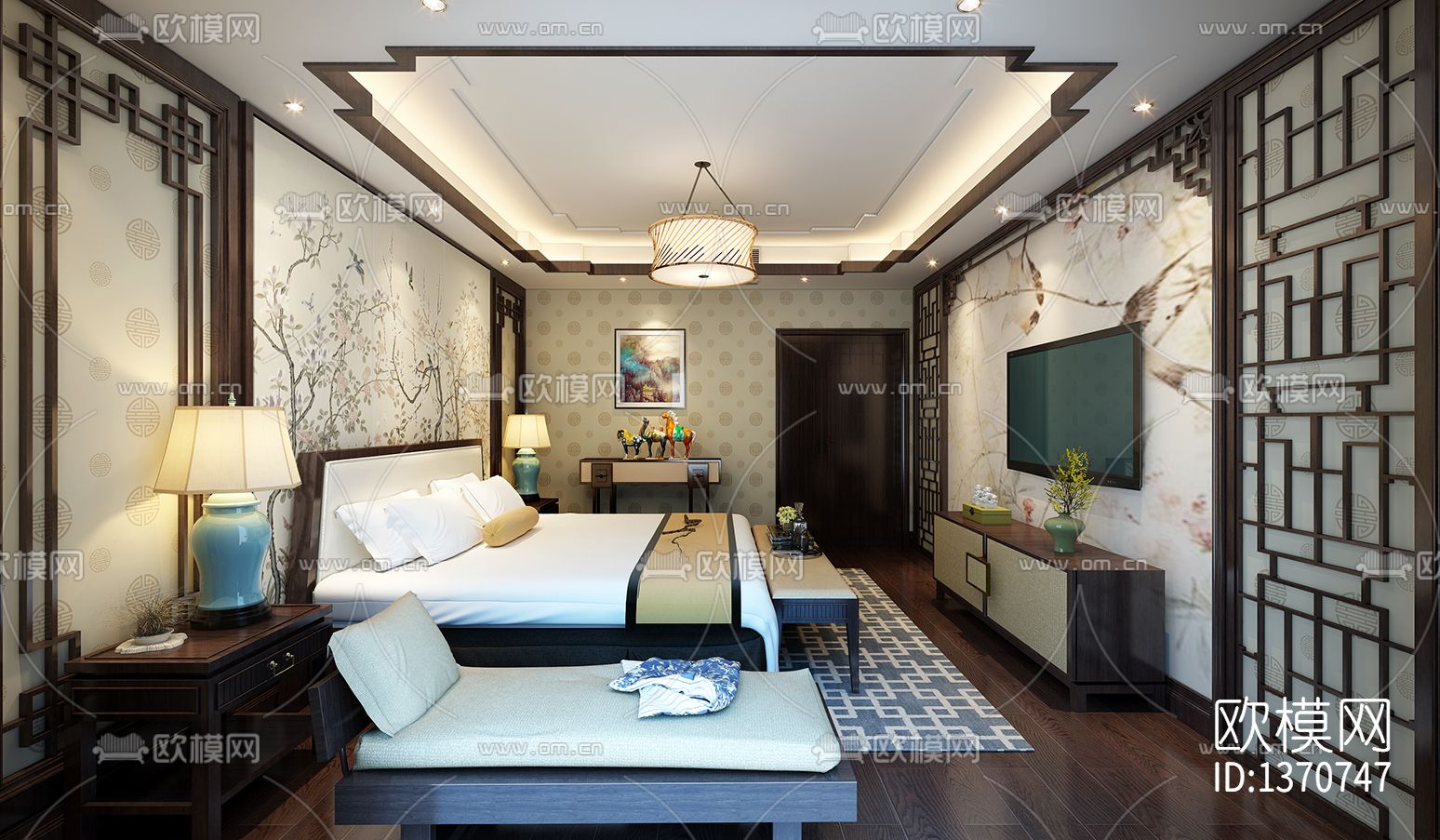 新中式家装cad施工图下载（渲染图8）