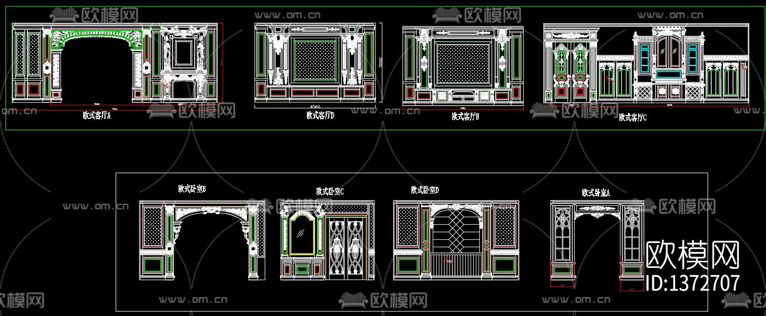 欧式客厅立面cad施工图下载（渲染图3）