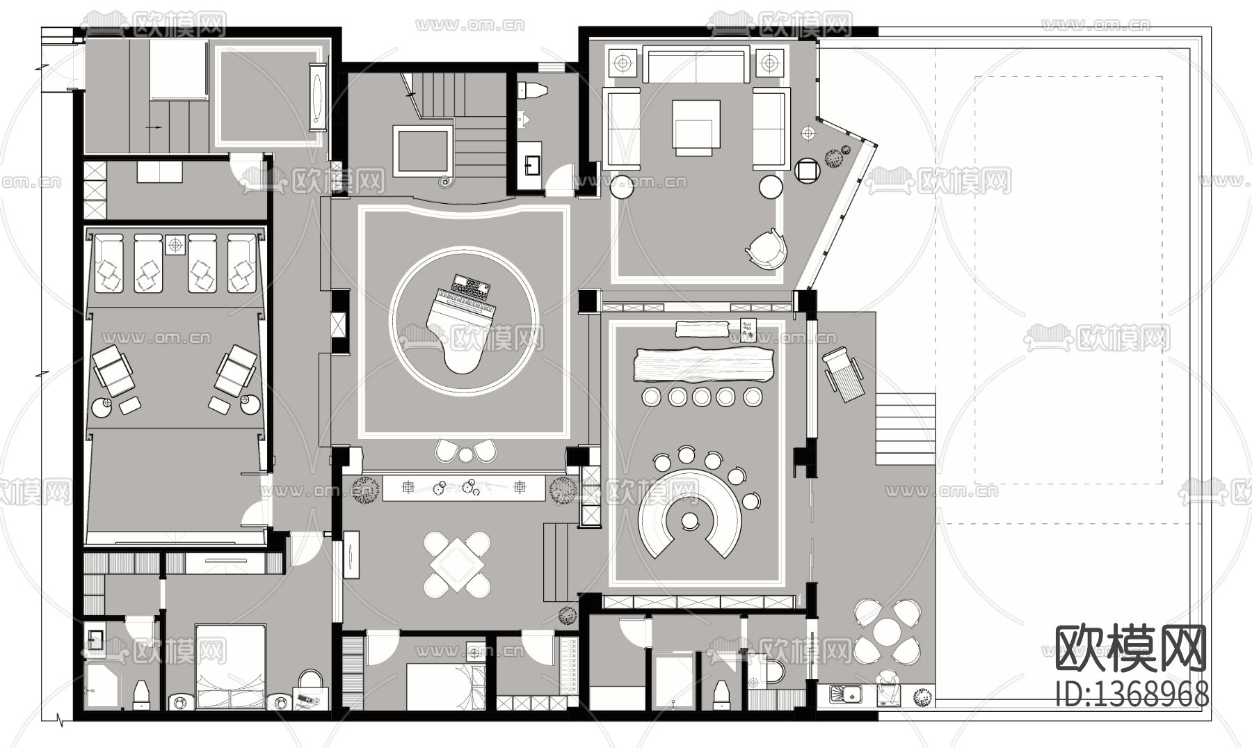 别墅空间cad施工图下载（渲染图2）