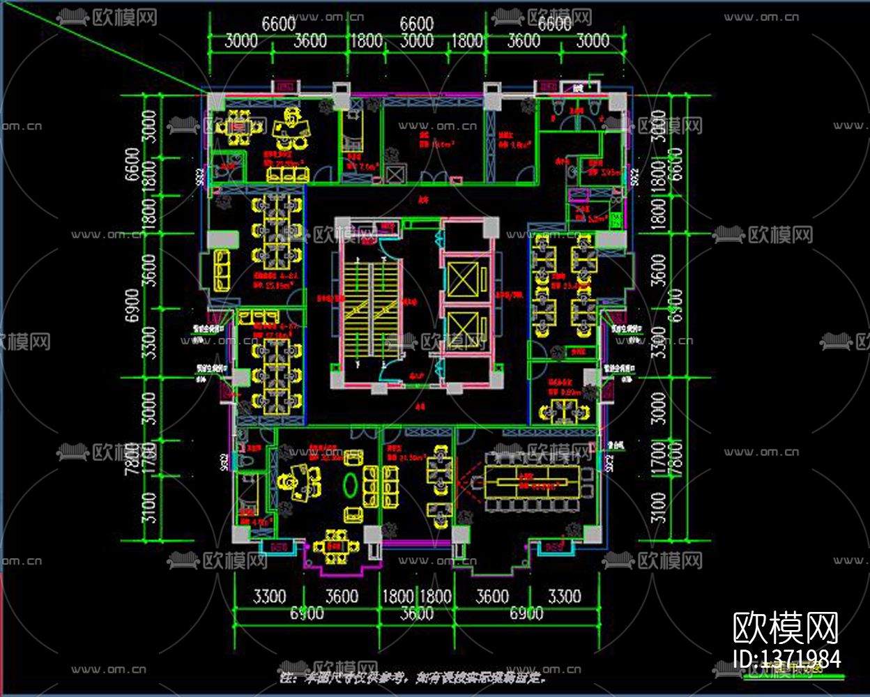 办公空间cad施工图下载（渲染图1）
