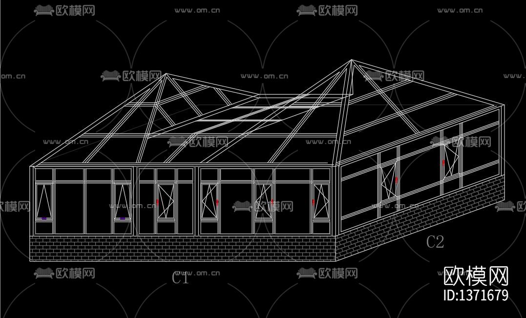 阳光房案例cad图纸下载（渲染图4）