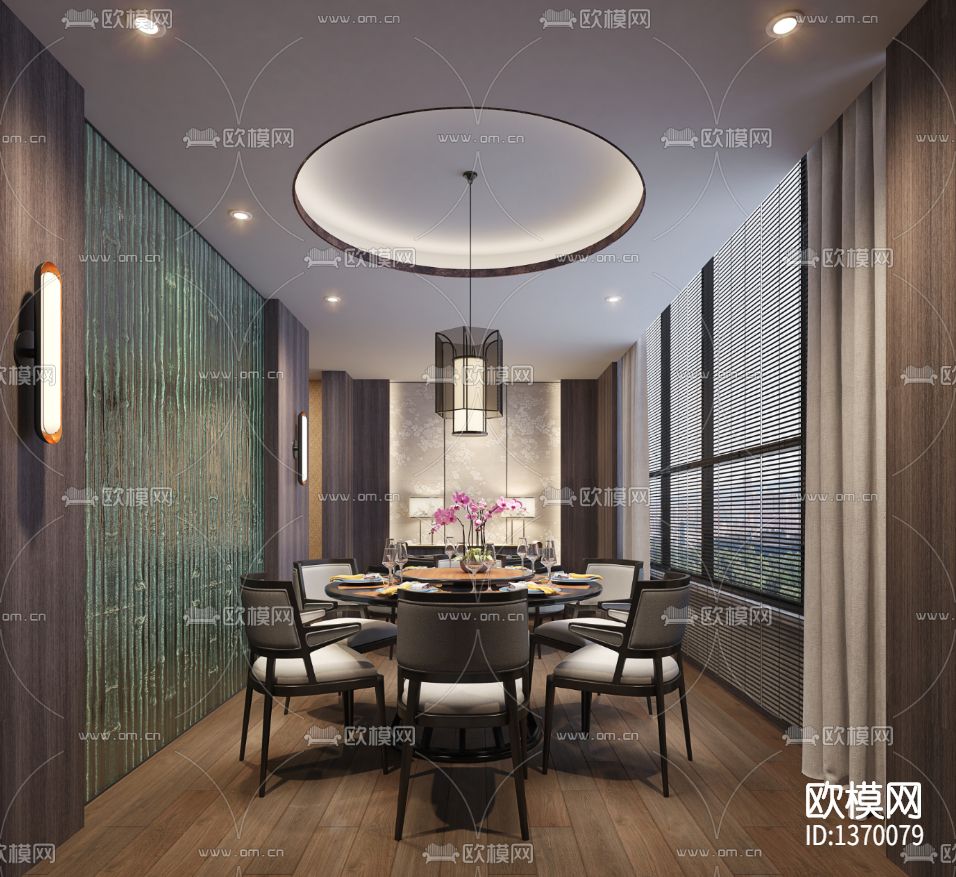 新中式餐厅cad施工图下载（渲染图4）