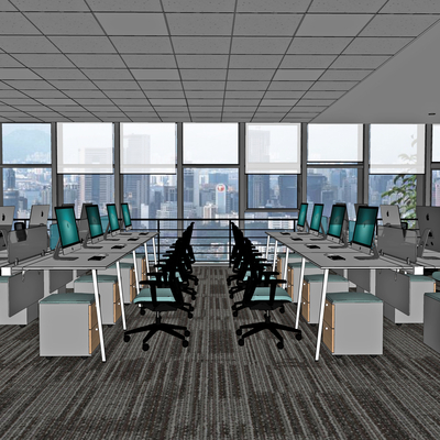  现代卡座办公室su模型 