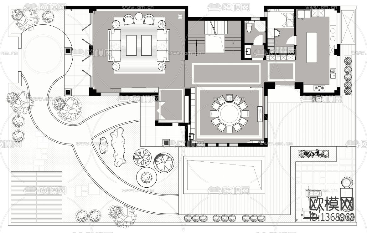 别墅空间cad施工图下载（渲染图6）