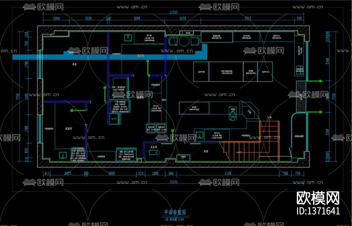 全套西饼店cad施工图下载（渲染图1）