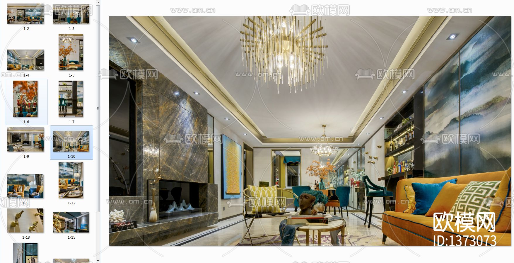 港式台式轻奢样板房cad施工图下载（渲染图1）