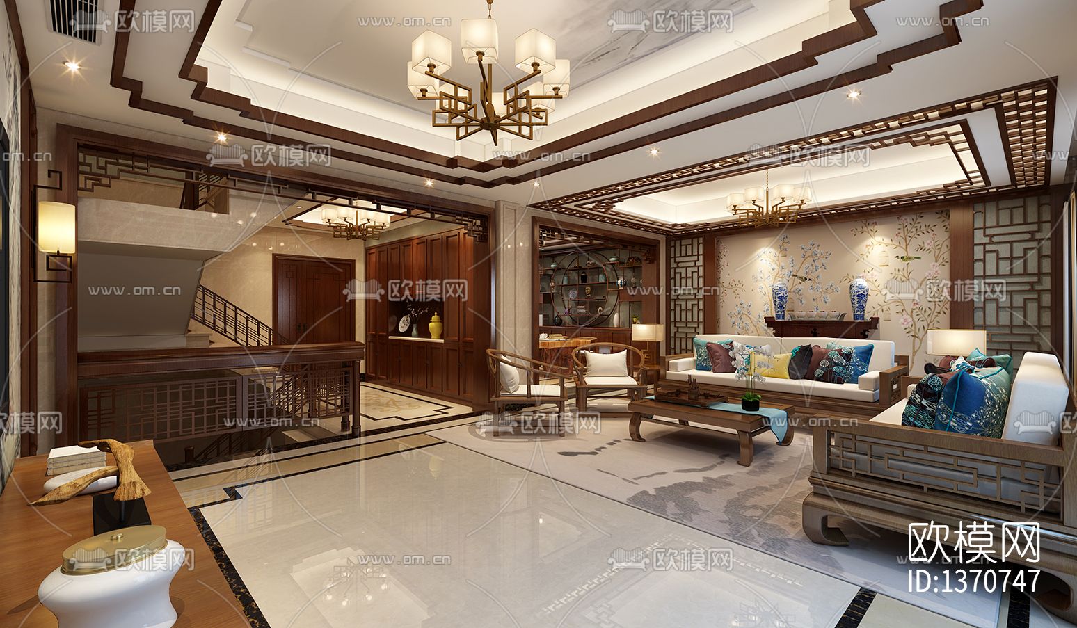 新中式家装cad施工图下载（渲染图5）