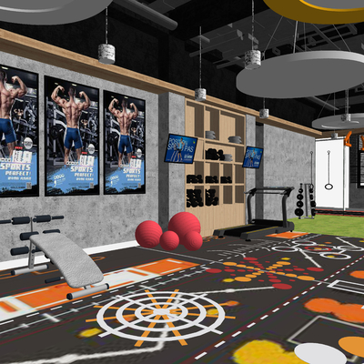  工业风健身房su模型 