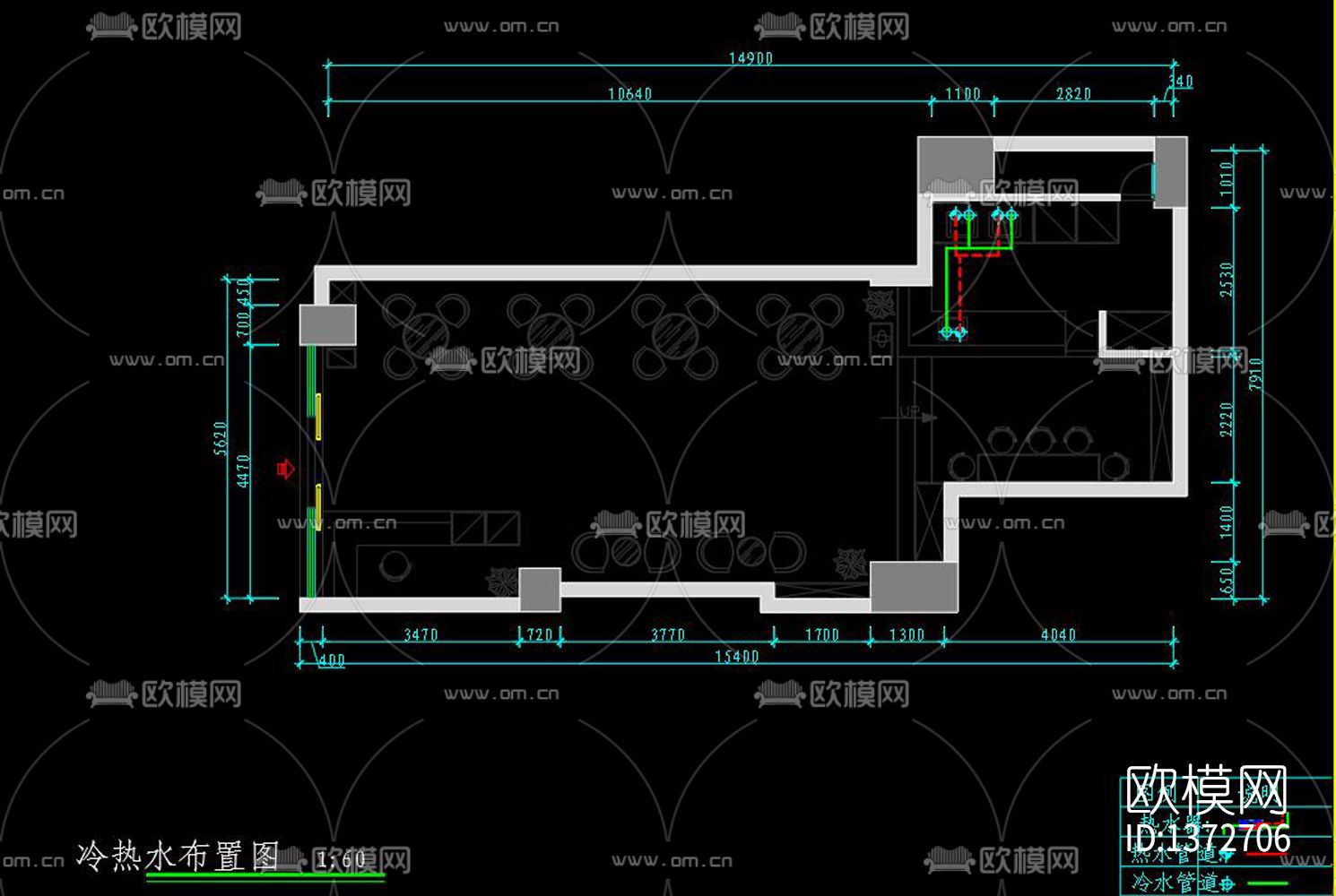 奶茶专卖店cad施工图下载（渲染图3）