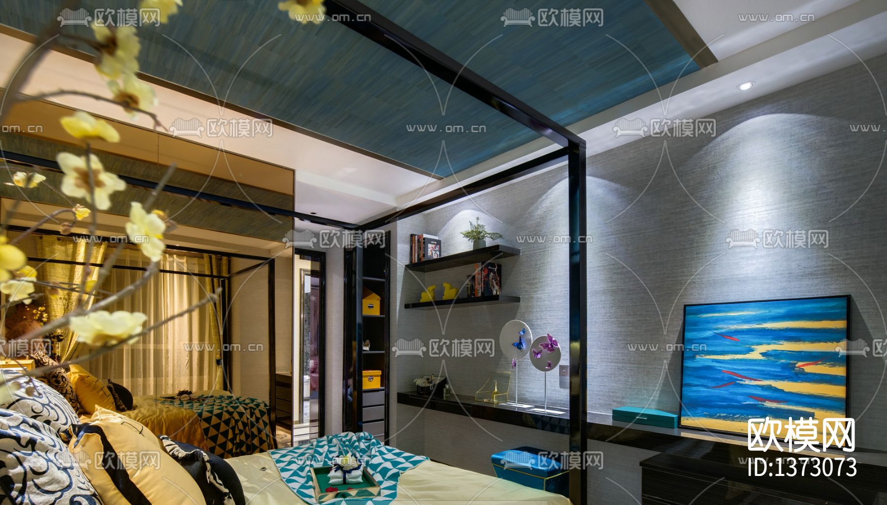 港式台式轻奢样板房cad施工图下载（渲染图4）