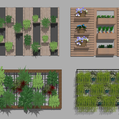  现代植物墙背景墙su模型 