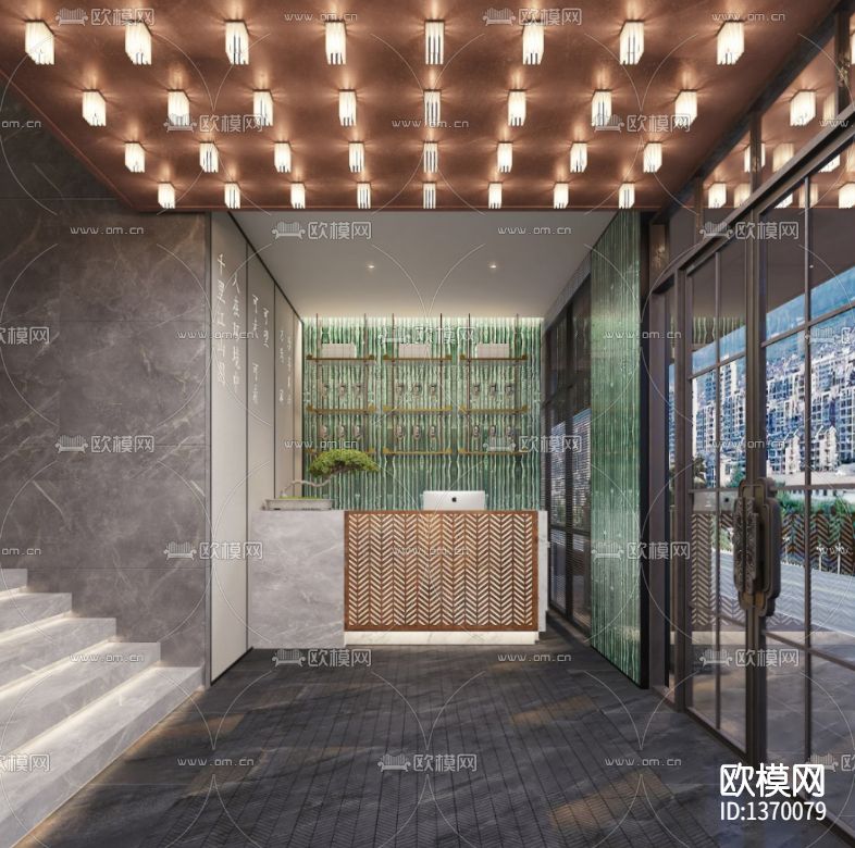 新中式餐厅cad施工图下载（渲染图3）