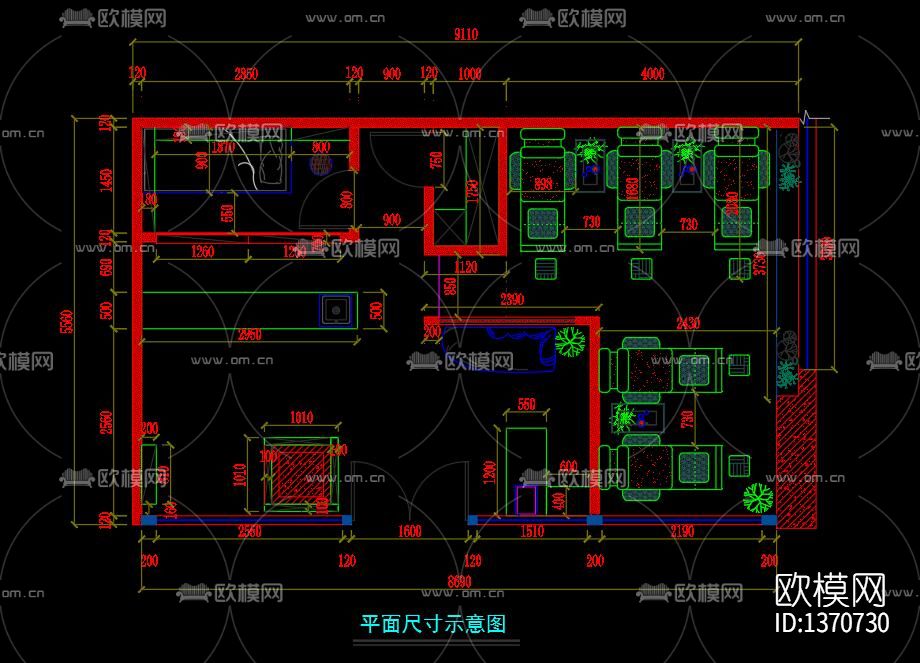 美甲店装修设计cad施工图
