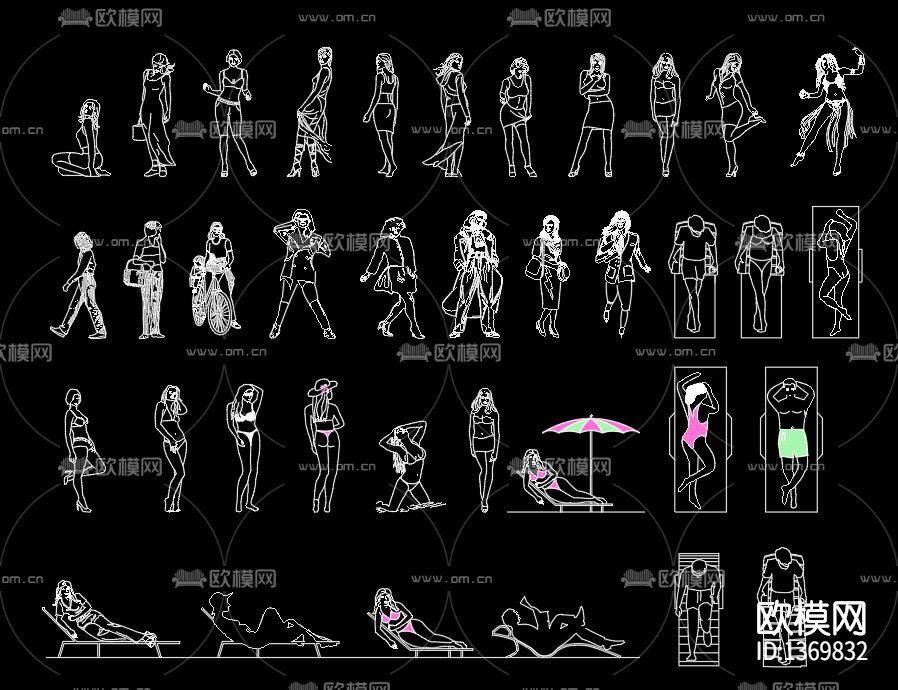 彩色人物cad图库下载（渲染图2）