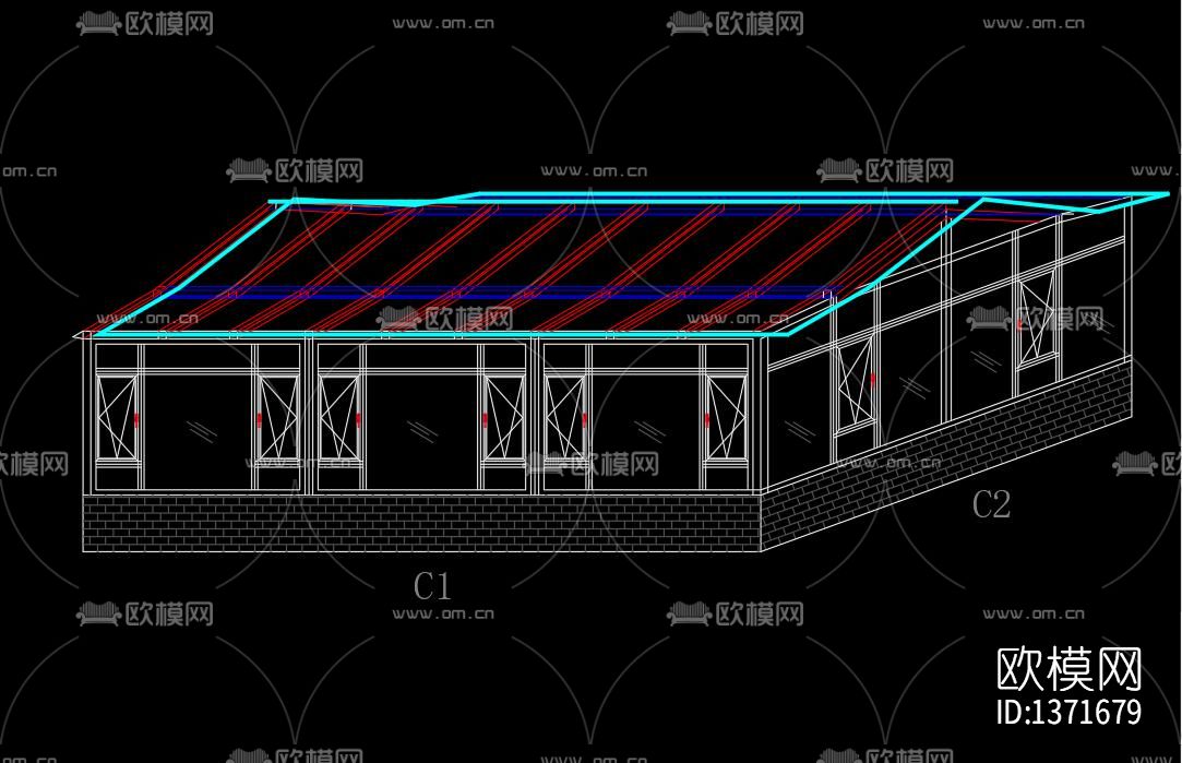 阳光房案例cad图纸下载（渲染图1）