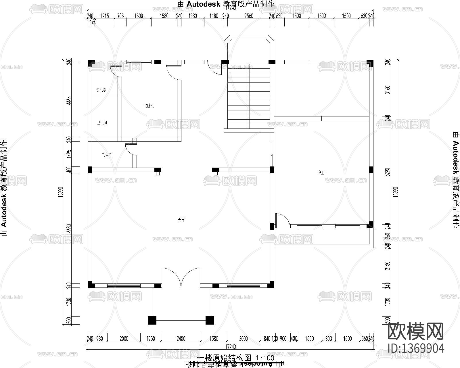 农村建房cad施工图下载（渲染图1）